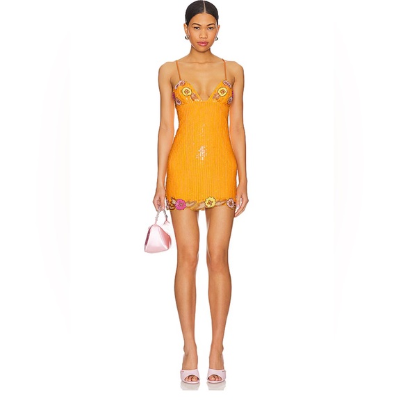 Cal Embellished Mini Dress in Sherbert Orange - Picture 1 of 5